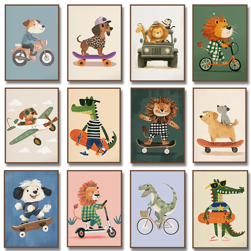 Dog Airplane Lion in Car Anima - مراجعة Watercolor Poster Print وسعره