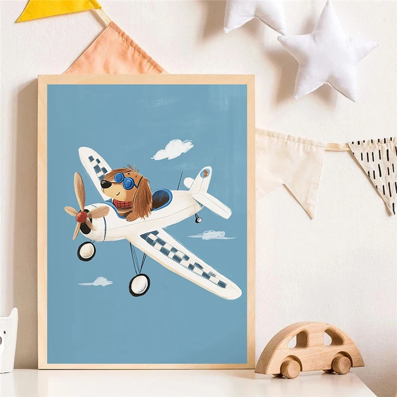 Dog Airplane Lion in Car Anima - مراجعة Watercolor Poster Print وسعره