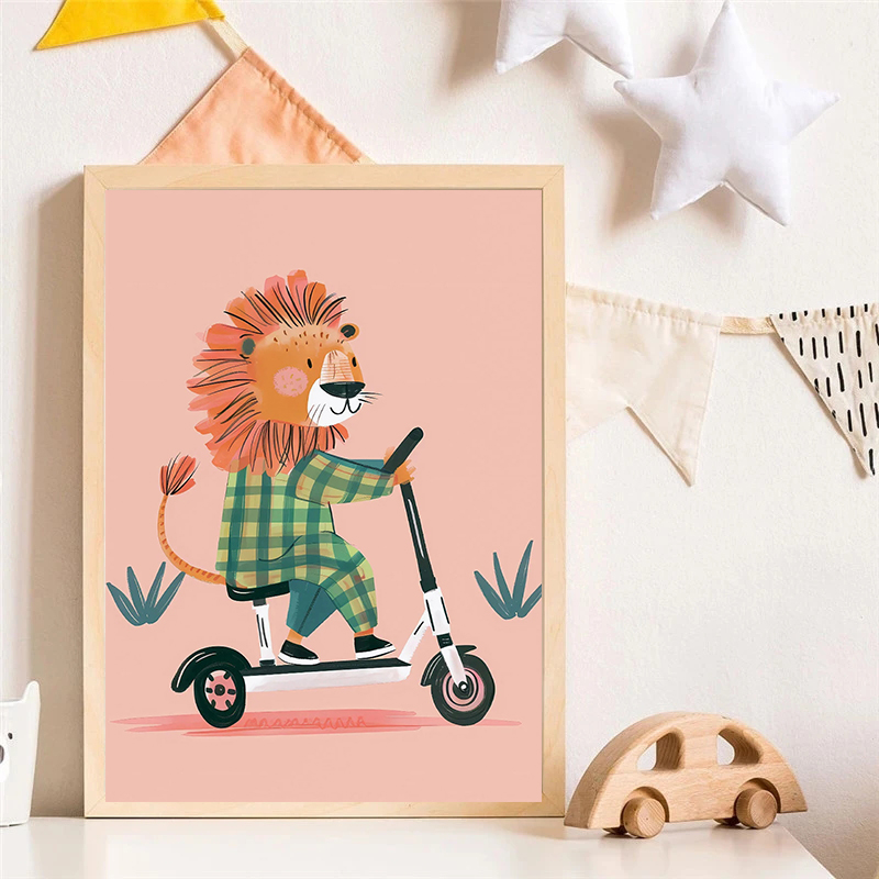 Dog Airplane Lion in Car Anima - مراجعة Watercolor Poster Print وسعره