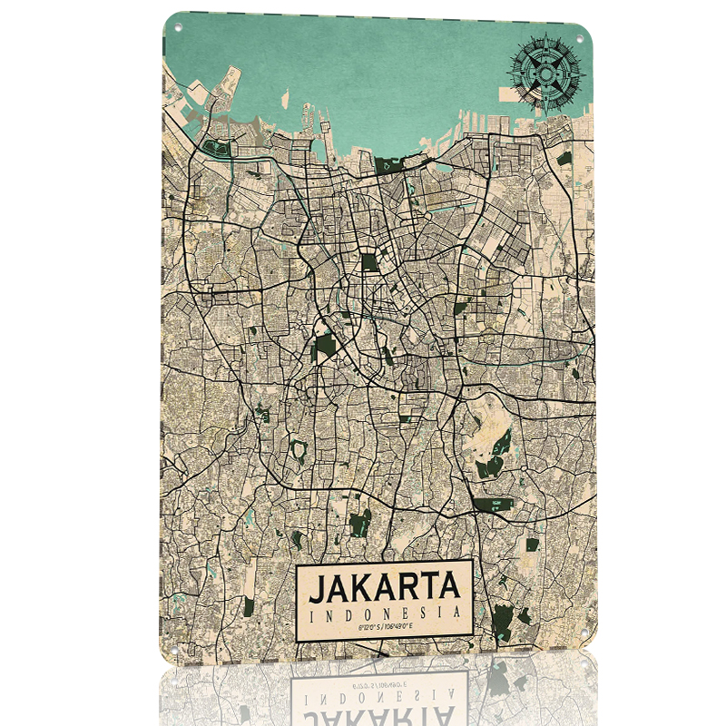 Jakarta City Map Vintage Metal - مراجعة Home Decor Jakarta وسعره