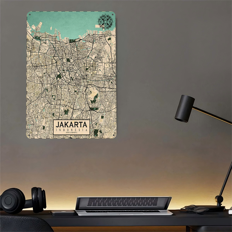 Jakarta City Map Vintage Metal - مراجعة Home Decor Jakarta وسعره
