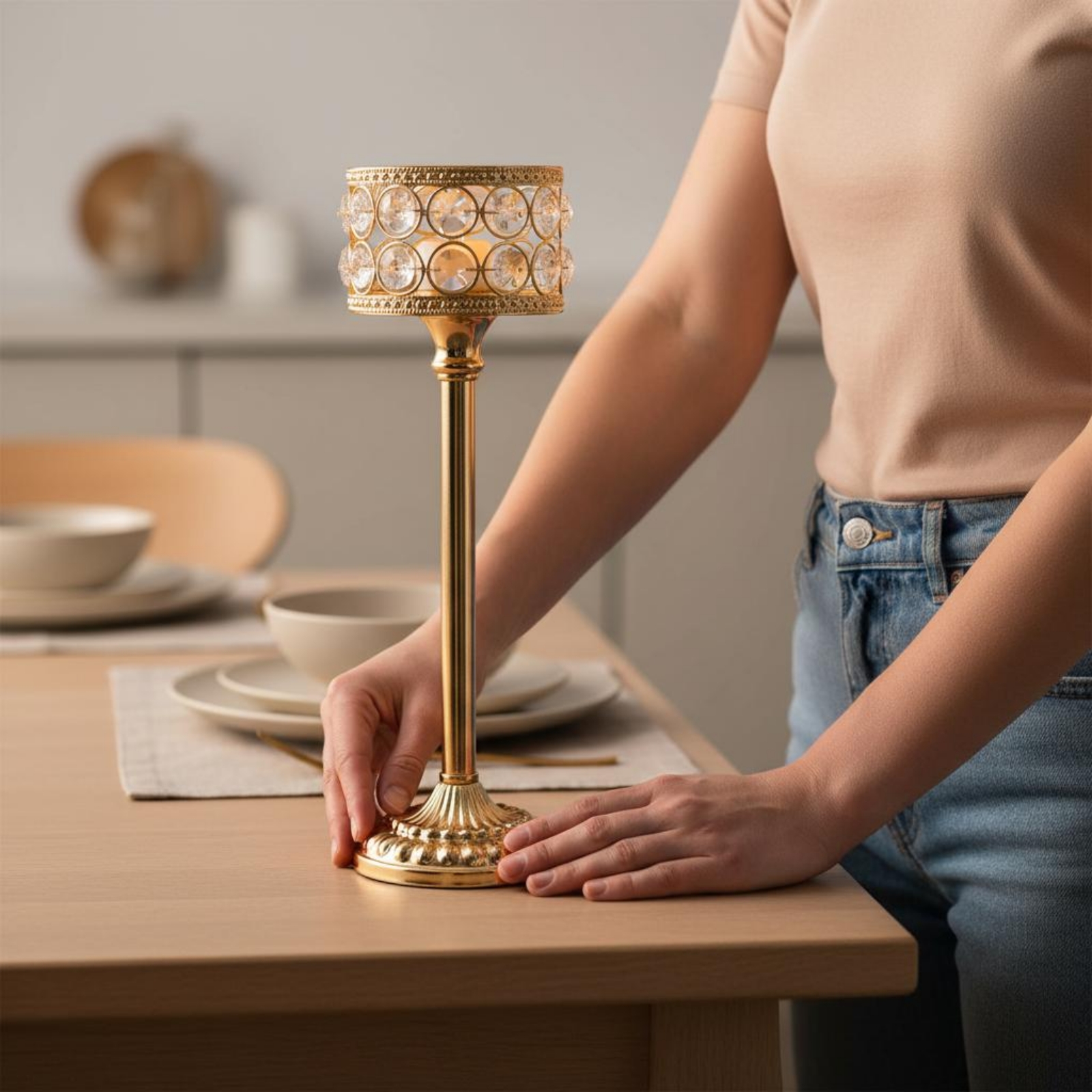 3 Pieces Gold Crystal Candle H - مراجعة Home Decor Luxury وسعره