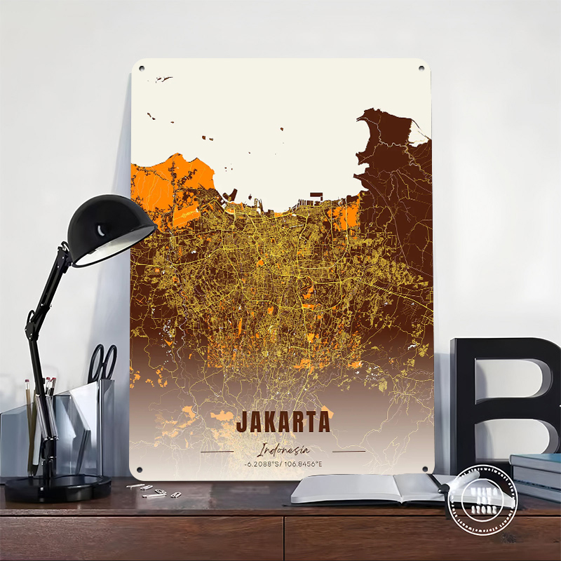 Jakarta City Map Tinplate Post - مراجعة Home Decor Jakarta وسعره