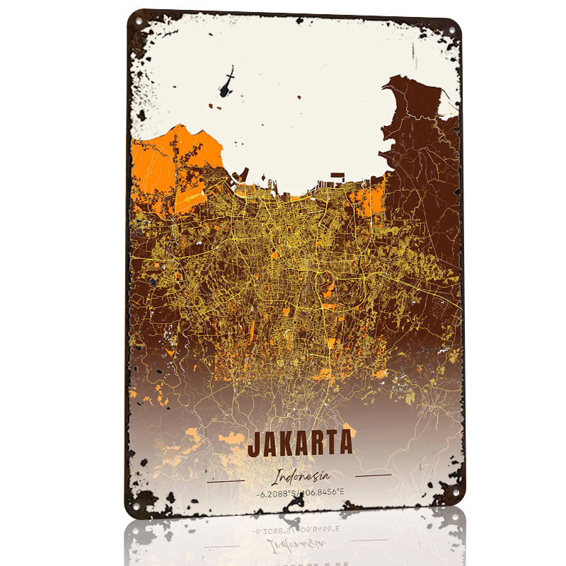 Jakarta City Map Tinplate Post - مراجعة Home Decor Jakarta وسعره