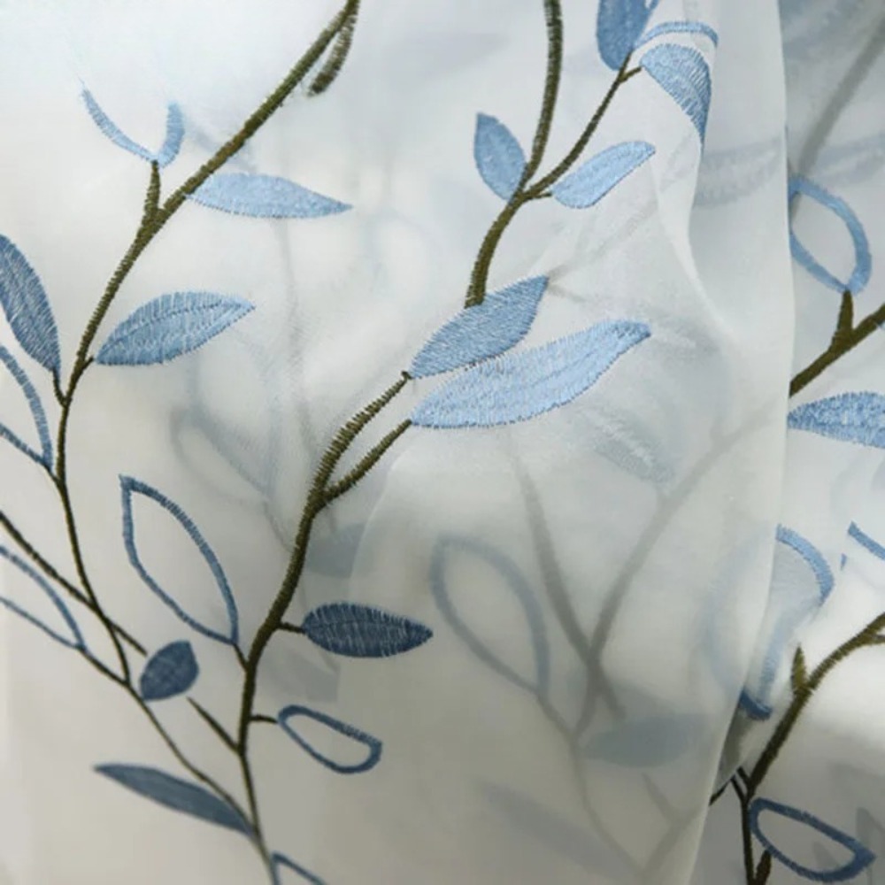 Blue Leaf embroidered Voile Tu - مراجعة Home Decor Window Blinds وسعره