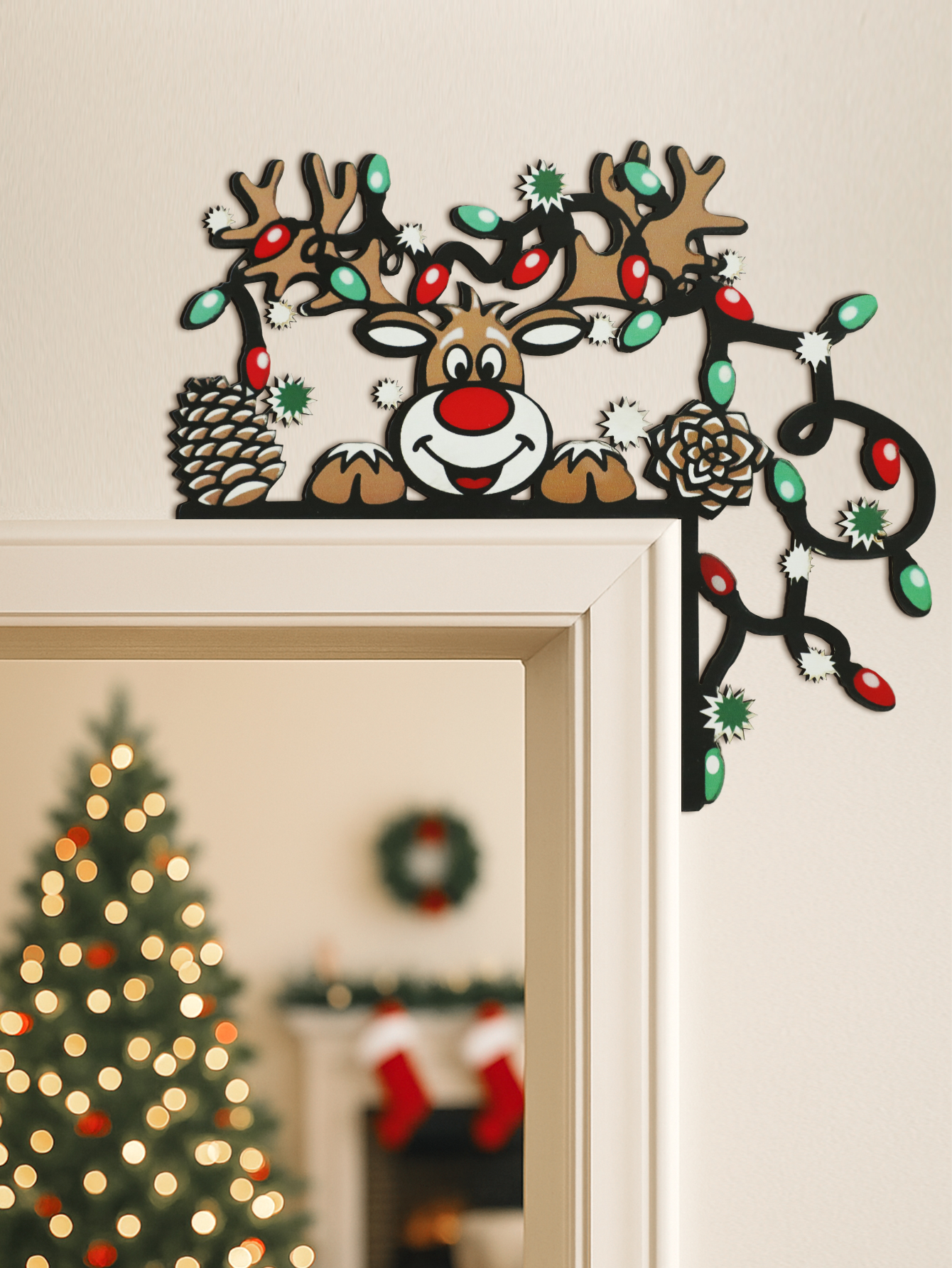 Christmas Reindeer Door Corner - مراجعة Home Decor Xmas وسعره