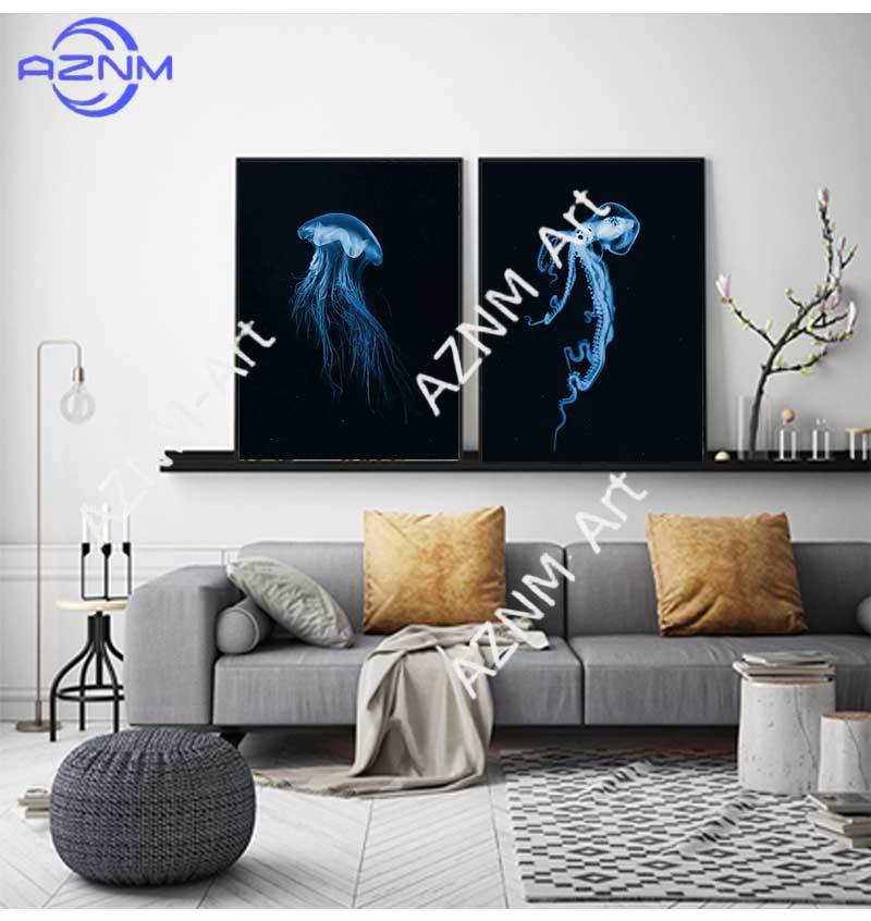 Retro Sea Animal Cyanea Jellyf - مراجعة Watercolor Poster Print وسعره