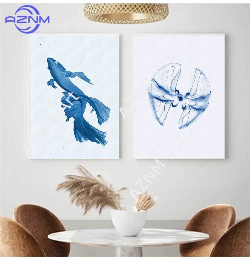 Retro Sea Animal Cyanea Jellyf - مراجعة Watercolor Poster Print وسعره