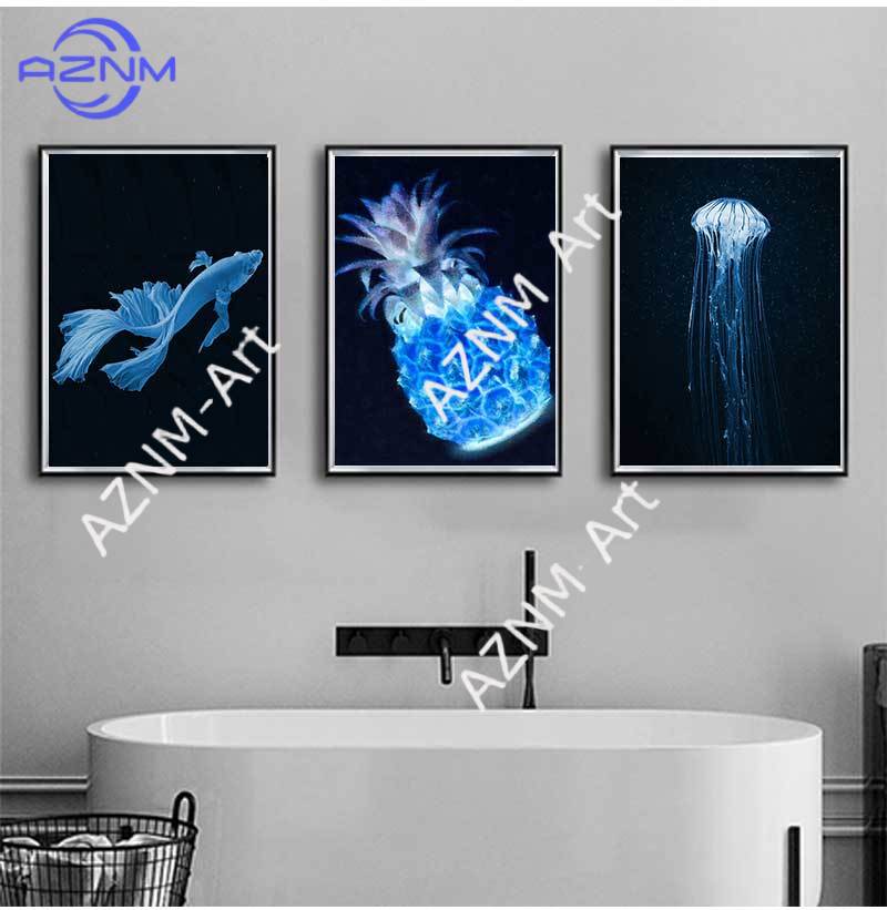 Retro Sea Animal Cyanea Jellyf - مراجعة Watercolor Poster Print وسعره