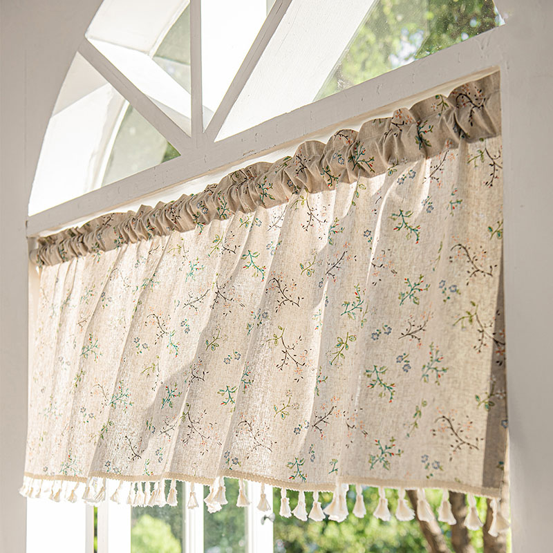 2Pcs Faux Linen Printed Short  - مراجعة Home Decor Window Blinds وسعره