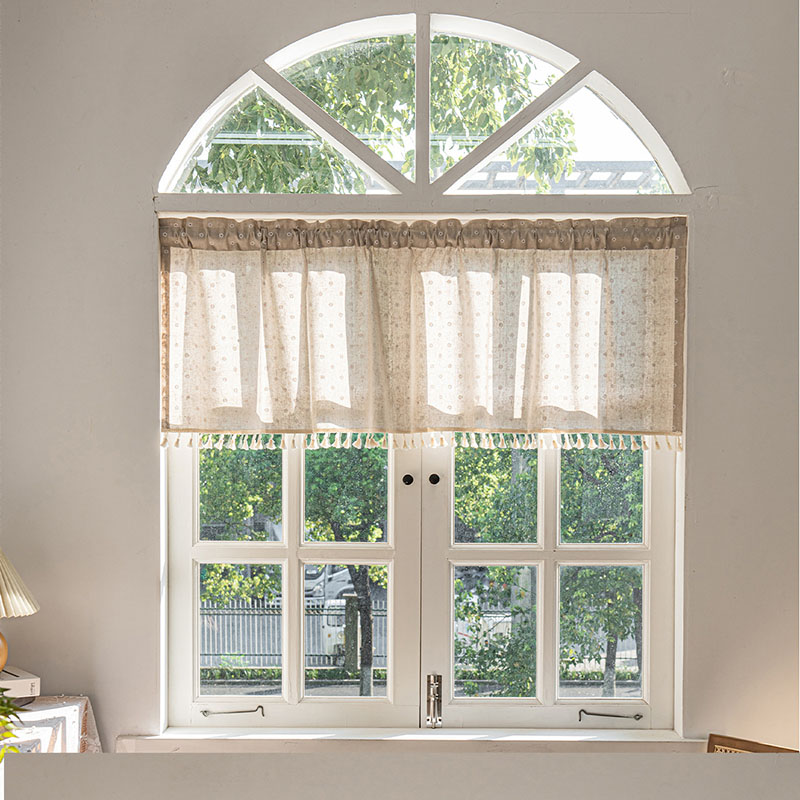 2Pcs Faux Linen Printed Short  - مراجعة Home Decor Window Blinds وسعره