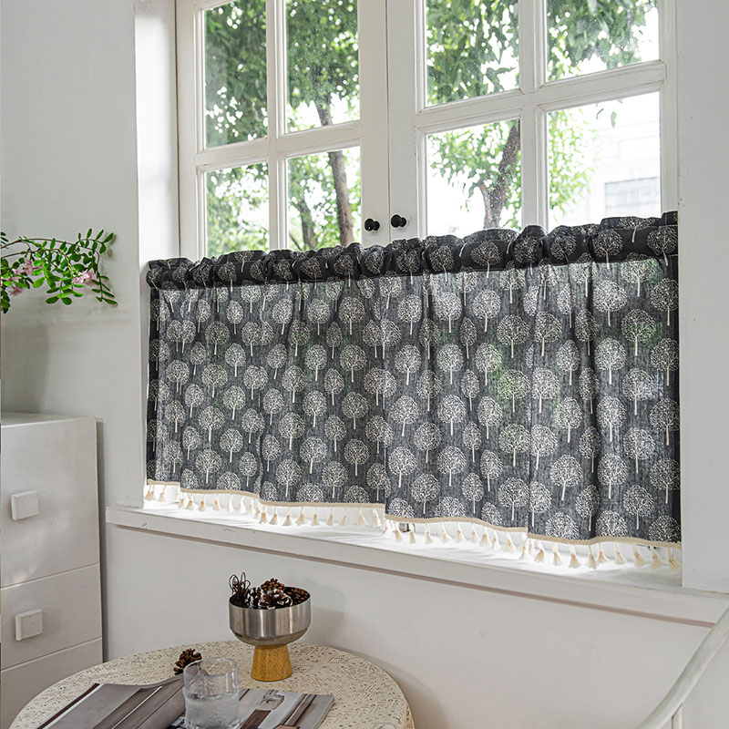 2Pcs Faux Linen Printed Short  - مراجعة Home Decor Window Blinds وسعره