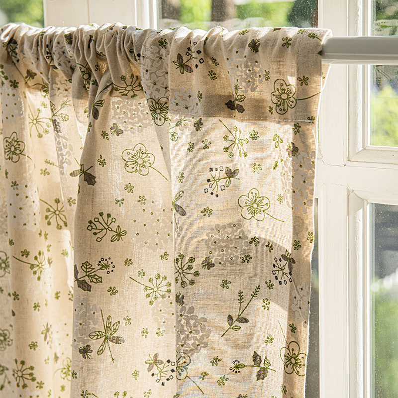 2Pcs Faux Linen Printed Short  - مراجعة Home Decor Window Blinds وسعره