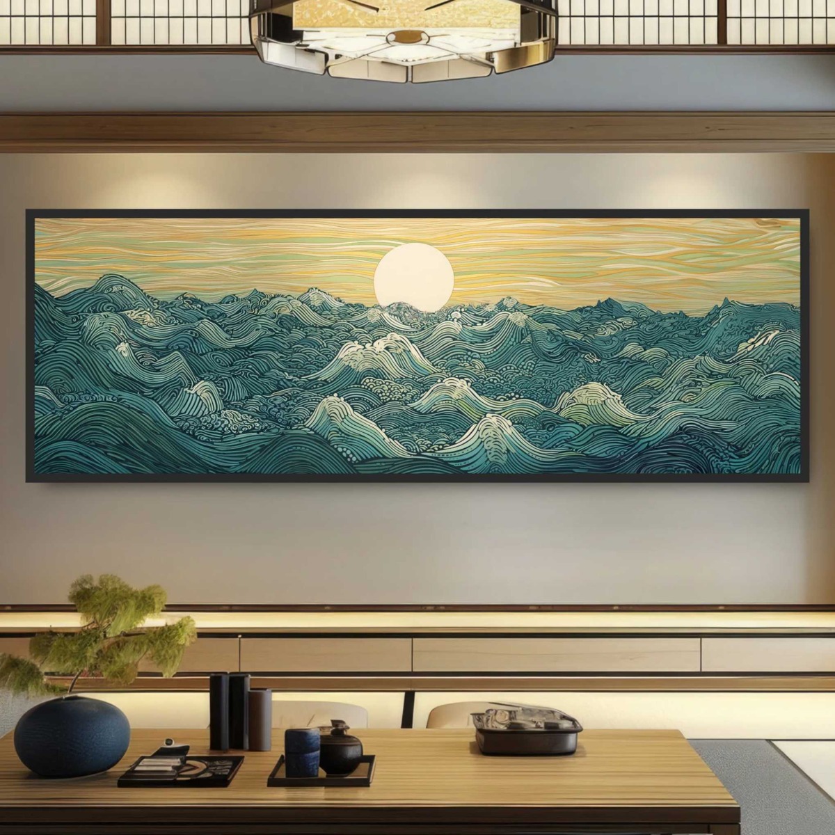 Japanese Ukiyo-e Moon Waves Ca - مراجعة Home Decor Japandi Style وسعره