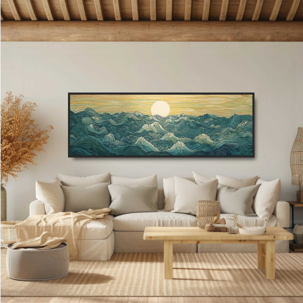 Japanese Ukiyo-e Moon Waves Ca - مراجعة Home Decor Japandi Style وسعره