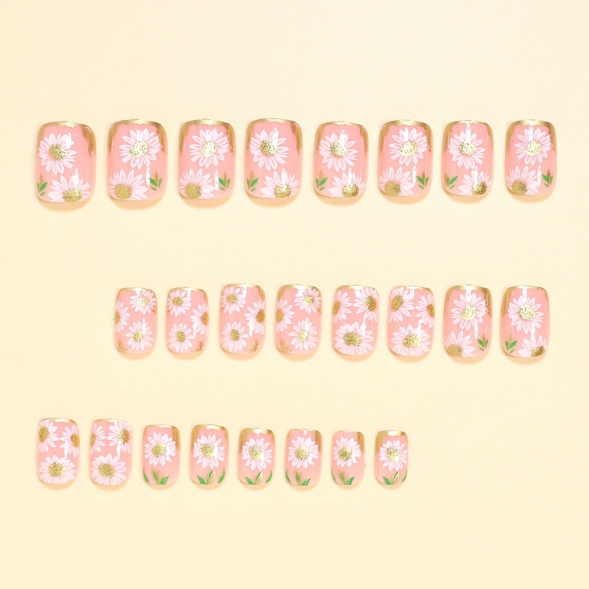Short Square fake nails golden - مراجعة Pressed Flower Frame وسعره
