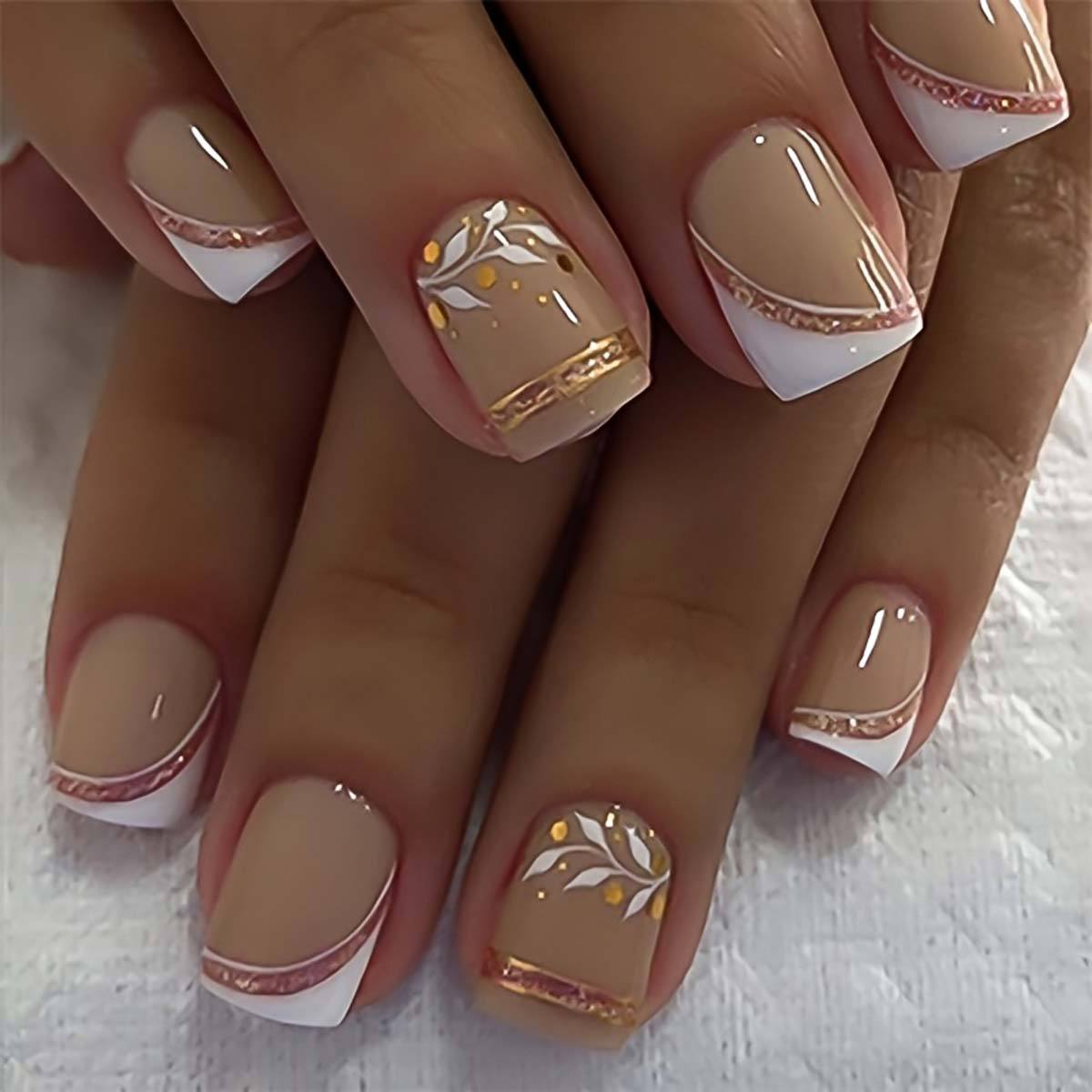 Short Square fake nails golden - مراجعة Pressed Flower Frame وسعره