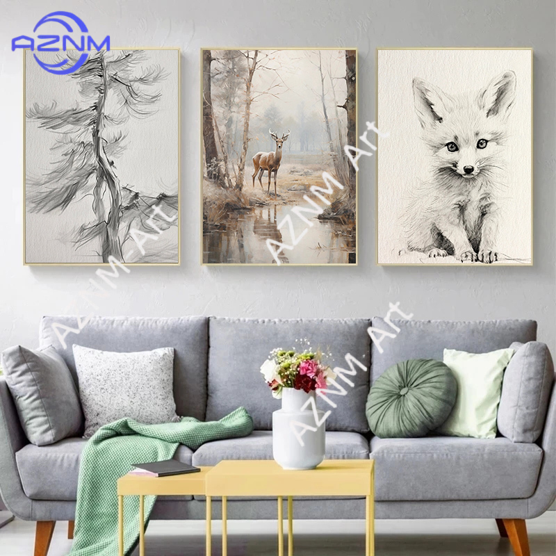 Vintage Neutral Pine Branch De - مراجعة Watercolor Poster Print وسعره