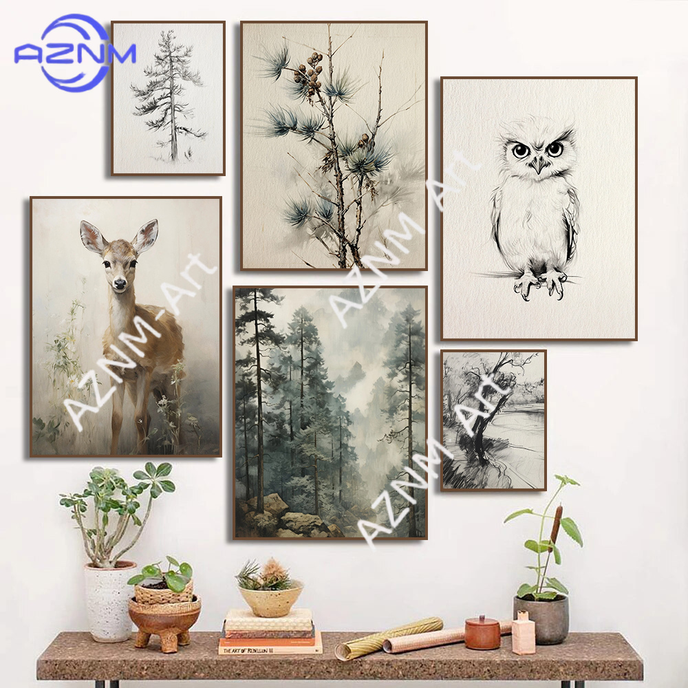 Vintage Neutral Pine Branch De - مراجعة Watercolor Poster Print وسعره