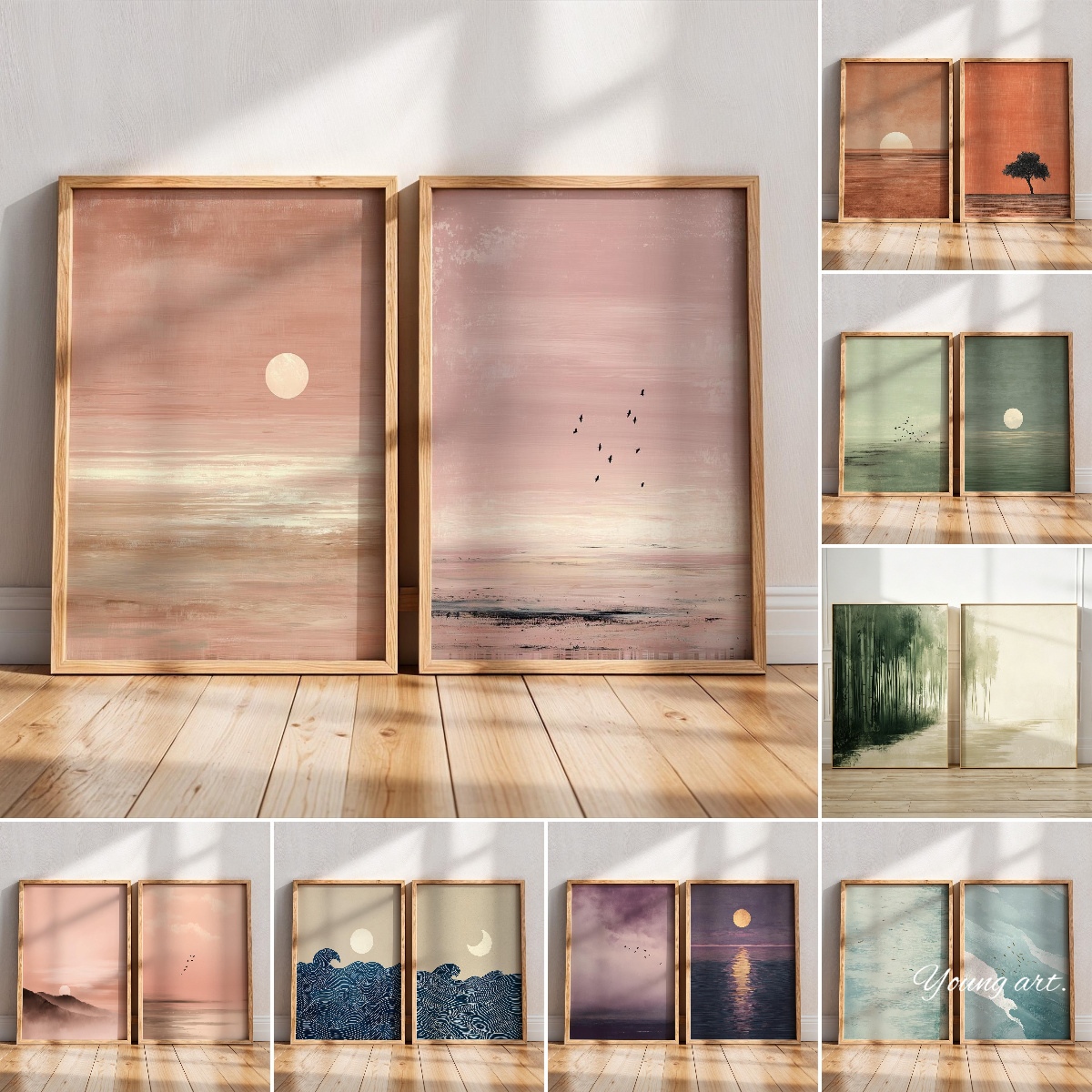 2pcs/set Japanese Pink Sunset  - مراجعة Home Decor Japandi Style وسعره
