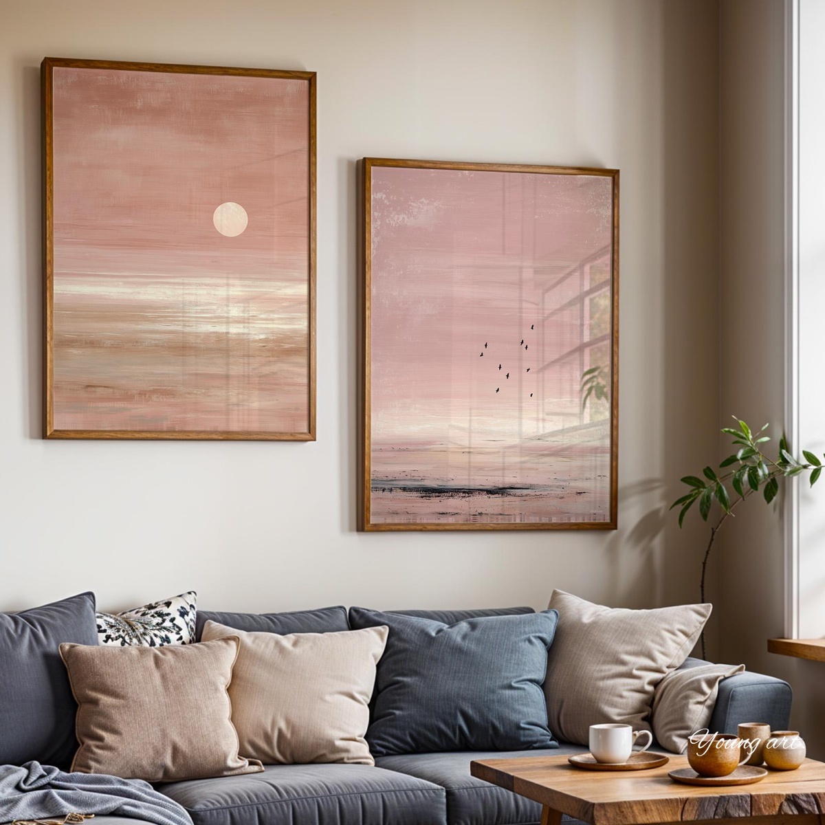 2pcs/set Japanese Pink Sunset  - مراجعة Home Decor Japandi Style وسعره