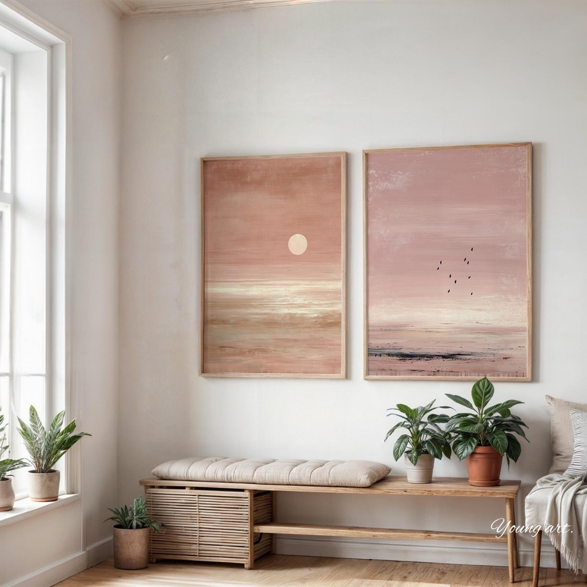2pcs/set Japanese Pink Sunset  - مراجعة Home Decor Japandi Style وسعره