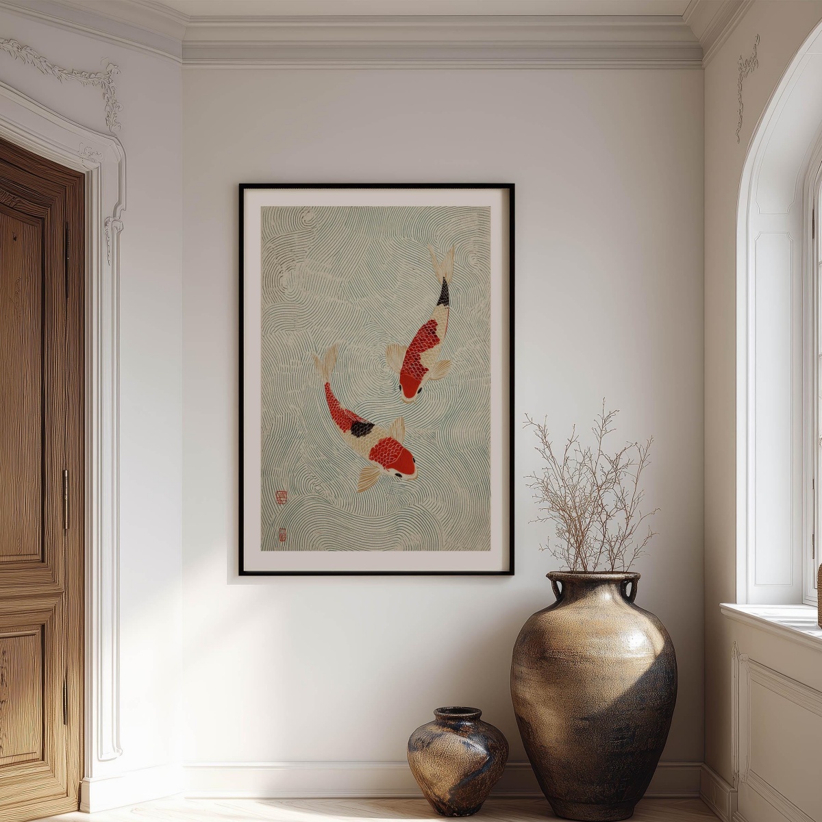 Japanese Red Cream Koi Canvas  - مراجعة Home Decor Japandi Style وسعره
