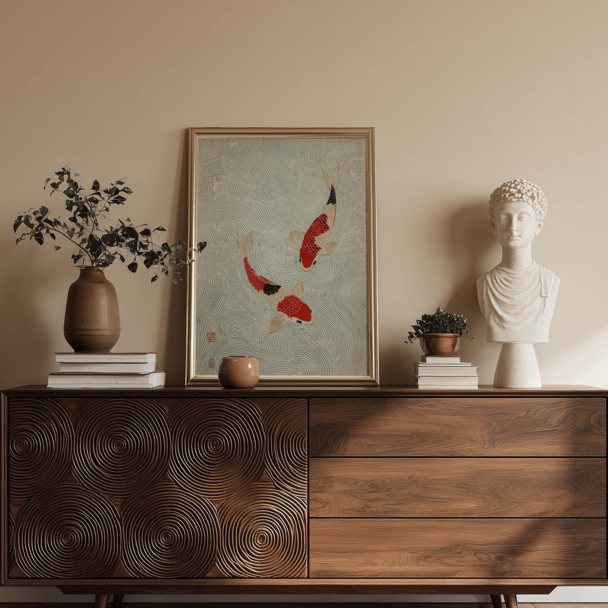 Japanese Red Cream Koi Canvas  - مراجعة Home Decor Japandi Style وسعره