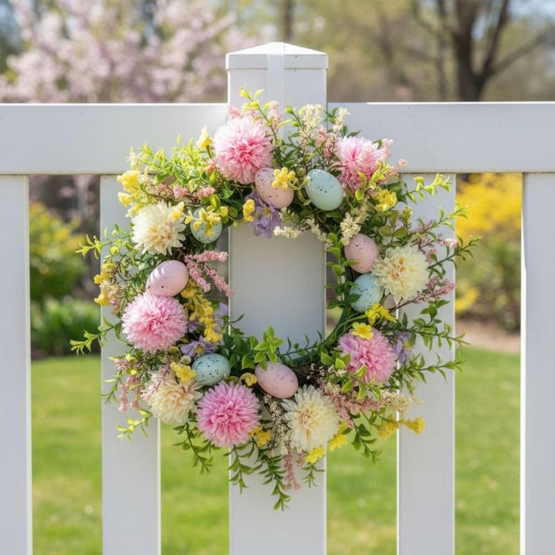 QX2E Easter Door Wreath With A - مراجعة Home Decor Garland وسعره