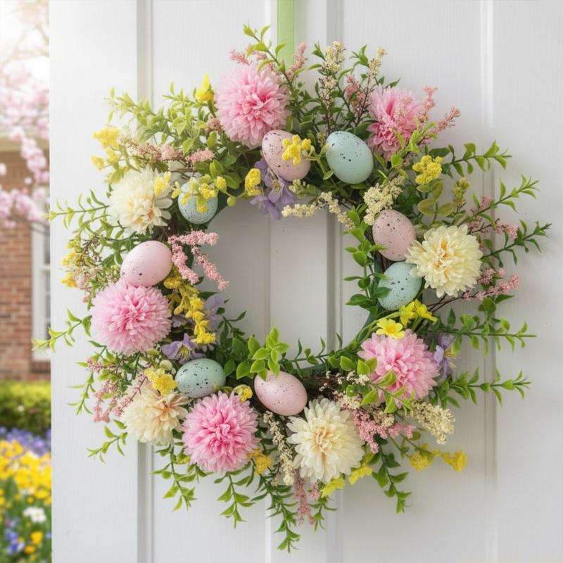 QX2E Easter Door Wreath With A - مراجعة Home Decor Garland وسعره
