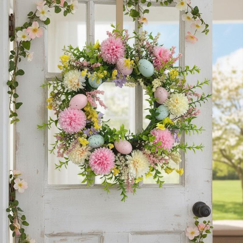QX2E Easter Door Wreath With A - مراجعة Home Decor Garland وسعره