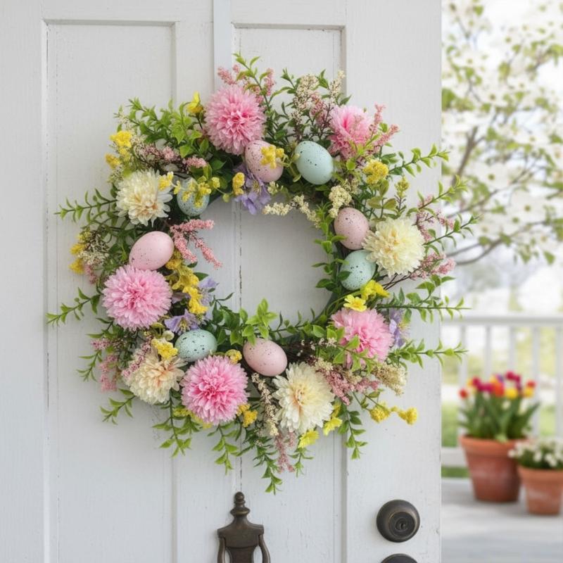 QX2E Easter Door Wreath With A - مراجعة Home Decor Garland وسعره