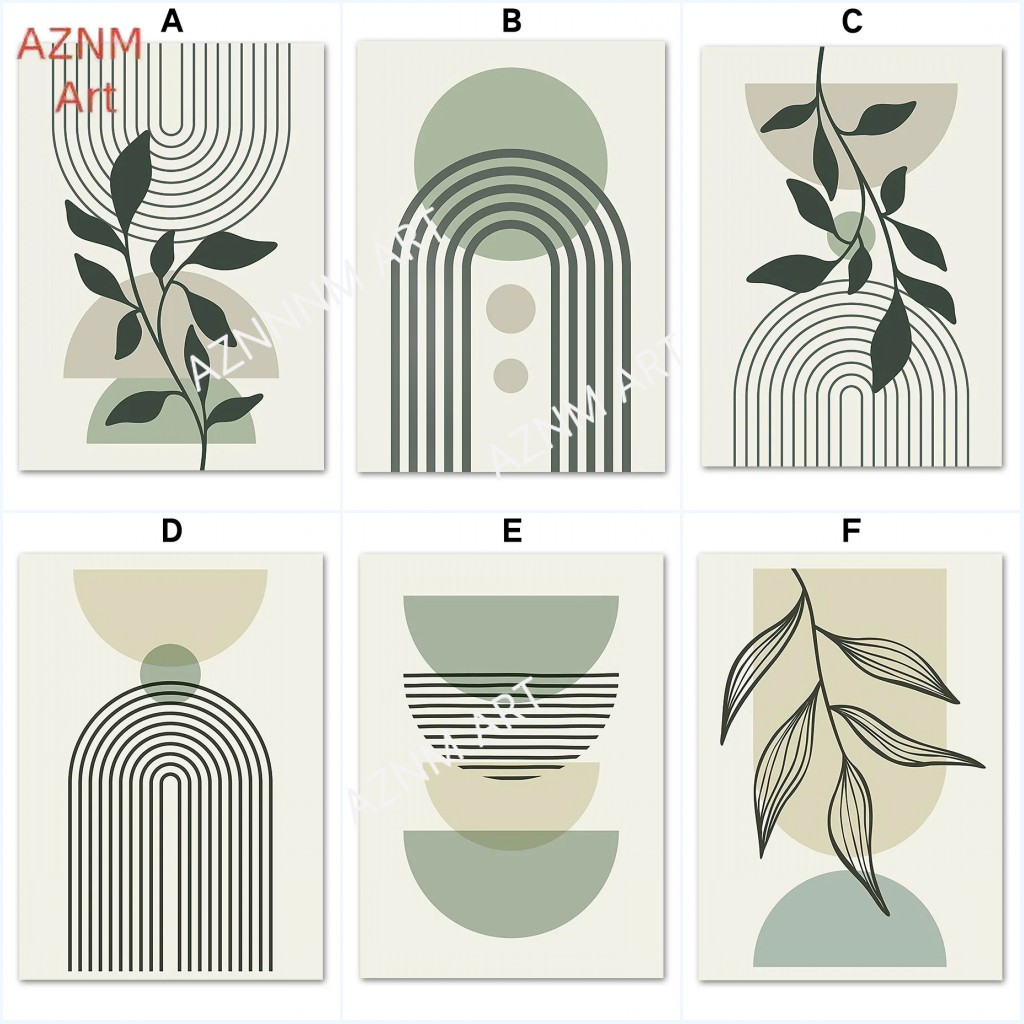 Sage Green Leaf Geometry Line  - مراجعة Home Decor Reviews وسعره