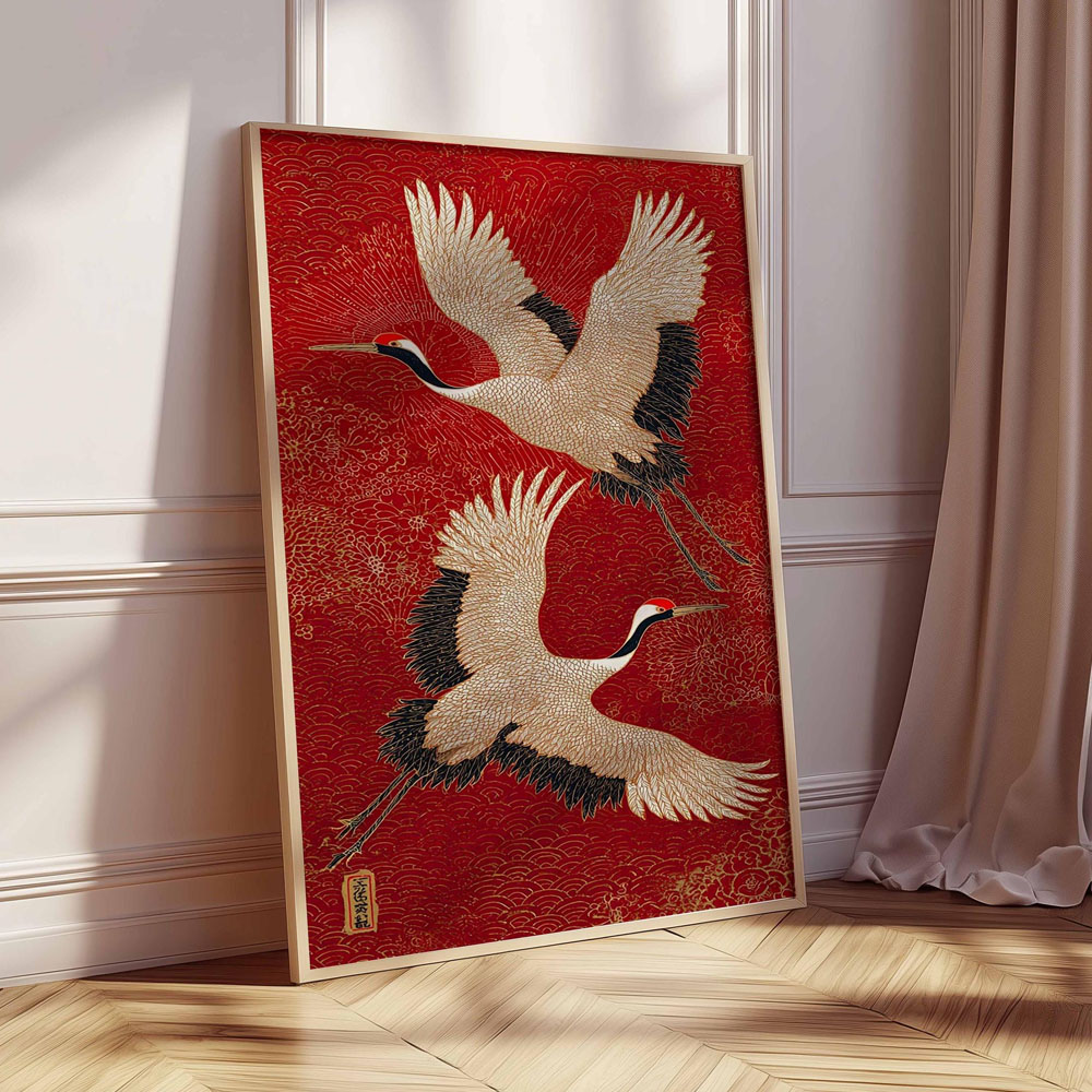 Japanese Flying Cranes Canvas  - مراجعة Home Decor Japandi Style وسعره