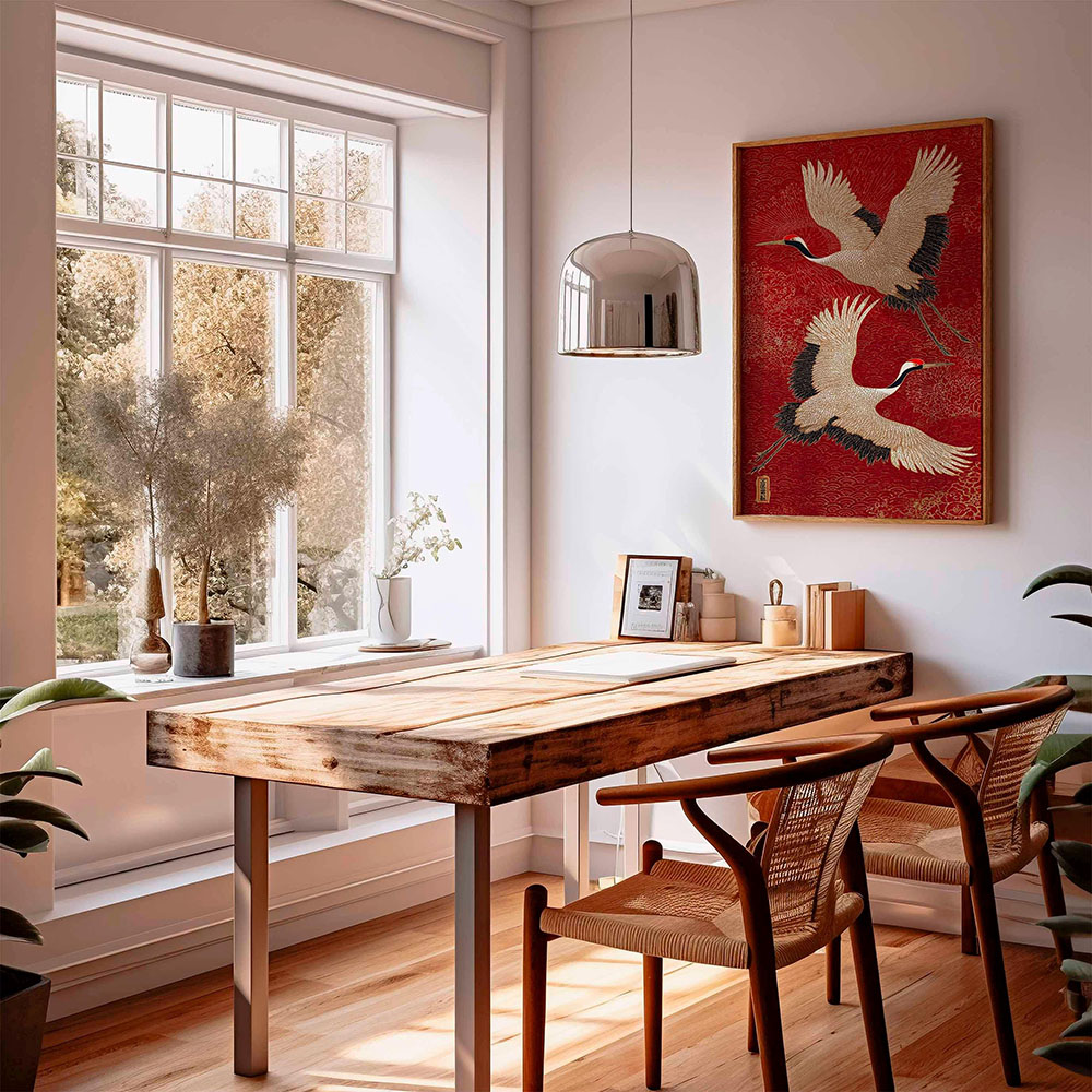 Japanese Flying Cranes Canvas  - مراجعة Home Decor Japandi Style وسعره