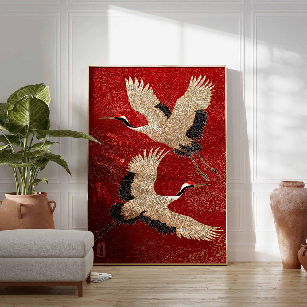 Japanese Flying Cranes Canvas  - مراجعة Home Decor Japandi Style وسعره